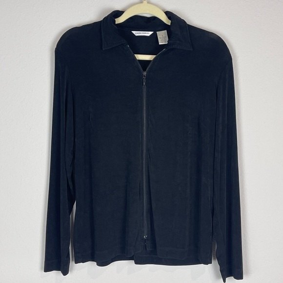 Laura Ashley Black Jersey Knit Full Zip Cardigan Shacket S - Picture 1 of 4